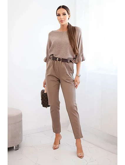 Dámské viskózové kalhoty s páskem a model 21407251 nohavicemi fango - K-Fashion