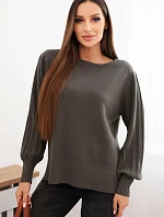 Dámsky viskózový sveter s dlhým rukávom a bočným rozparkom khaki