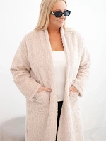 Dámsky kabát nadrozmernej veľkosti z viskózy bez zapínania s vreckami béžový