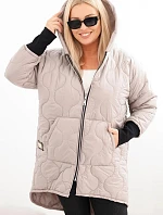 Dámske Plus veľkosť zimná bunda prešívaná s kapucňou tmavo béžová