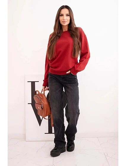 Dámská mikina z model 21494924 lemem bavlněná basic s kulatým výstřihem bordová - K-Fashion