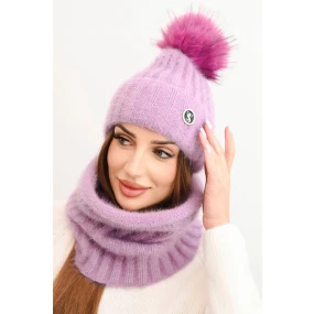 Dámska zimná súprava s bambulou a šálom fialová Dámska zimná súprava s bambulou a šálom fialová