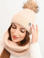 Dámska zimná súprava s bambulou a ohrievačom krku béžová