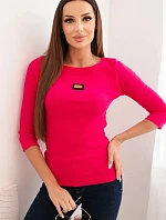 Dámska pruhovaná blúzka s 3/4 rukávmi a fuksiovou aplikáciou