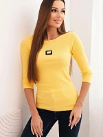 Dámska pruhovaná blúzka s 3/4 rukávmi a ozdobnou nášivkou žltá