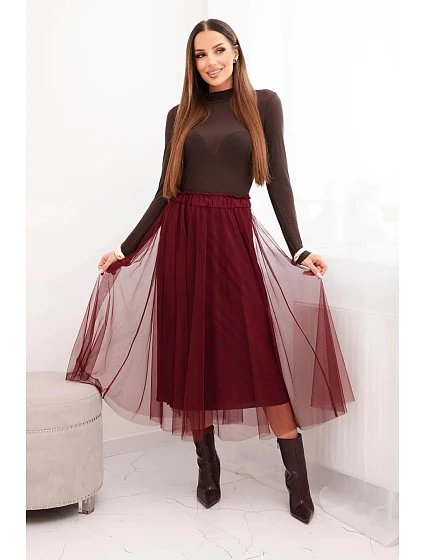 Dámská midi sukně model 21784985 s podšívkou viskóza bordová - K-Fashion