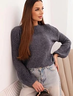 Dámsky detský sveter z alpaky s puzdrovými rukávmi grafitovej farby