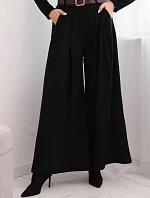 Dámske široké nohavice s opaskom čierne