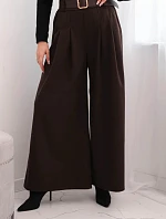 Dámske široké nohavice s opaskom hnedé