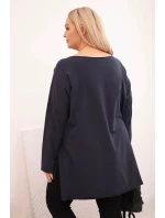 Dámske bavlnené Plus veľkosť asymetrické dlhý rukáv blúzka Garnet Dámske bavlnené Plus veľkosť asymetrické dlhý rukáv blúzka Garnet