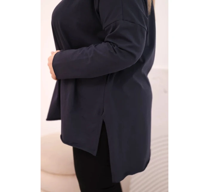 Dámske bavlnené Plus veľkosť asymetrické dlhý rukáv blúzka Garnet Dámske bavlnené Plus veľkosť asymetrické dlhý rukáv blúzka Garnet