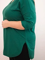 Dámska bavlnená blúzka s výstrihom do V a otočenými rukávmi tmavozelená