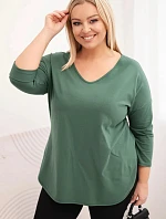 Dámska bavlnená blúzka s výstrihom do V a vyhrnutými rukávmi Dark Khaki