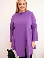 Dámske bavlnené Plus veľkosť blúzka asymetrické s otočil-up rukávy fialová