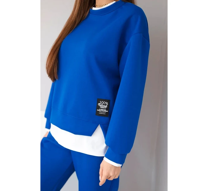 Dámský komplet s s volnou mikinou a tepláky modrý model 21808627 - K-Fashion Dámský komplet s s volnou mikinou a tepláky modrý model 21808627 - K-Fashion