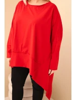 Dámská tunika Plus Size z bavlny s asymetrickým spodním lemem červená Dámská tunika Plus Size z bavlny s asymetrickým spodním lemem červená