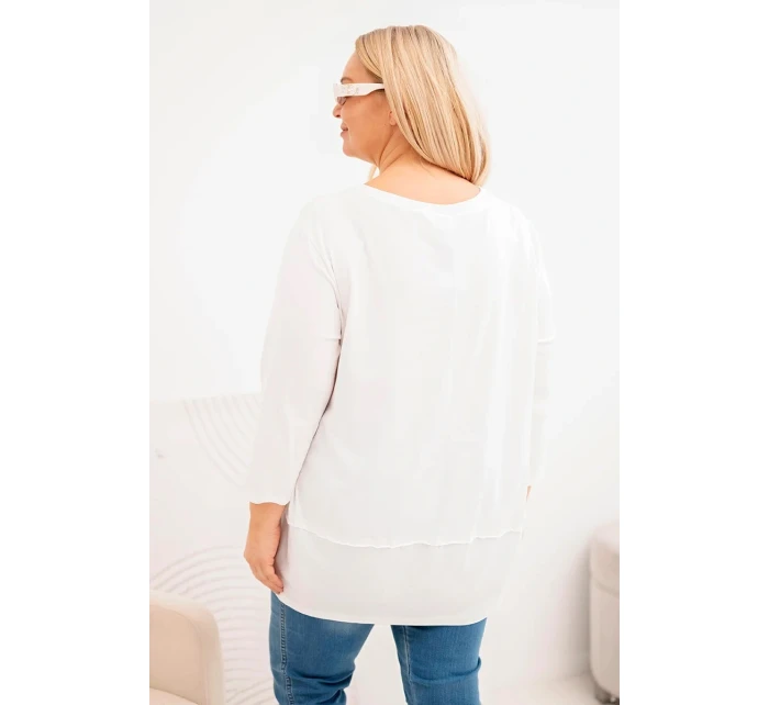 Dámska blúzka v nadmernej veľkosti z bavlny s ozdobnými gombíkmi a vyhrnutými rukávmi ecru Dámska blúzka v nadmernej veľkosti z bavlny s ozdobnými gombíkmi a vyhrnutými rukávmi ecru