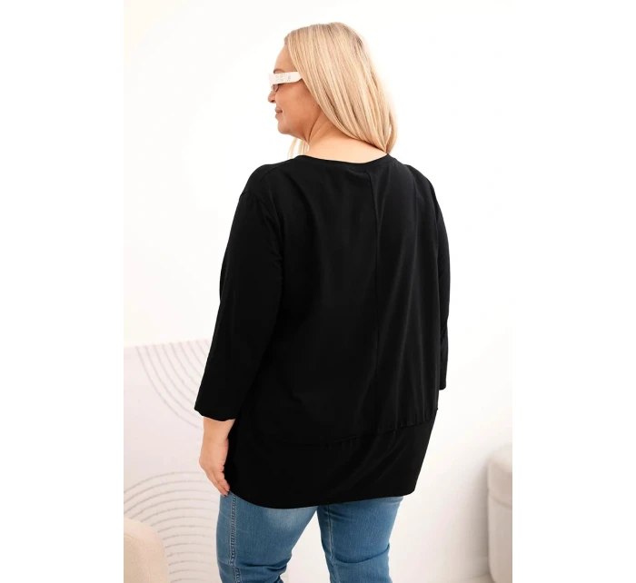 Dámská blůza Plus Size z bavlny s ozdobnými knoflíky a ohrnutými rukávy černá Dámská blůza Plus Size z bavlny s ozdobnými knoflíky a ohrnutými rukávy černá