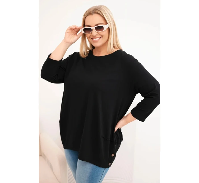 Dámská blůza Plus Size z bavlny s ozdobnými knoflíky a ohrnutými rukávy černá Dámská blůza Plus Size z bavlny s ozdobnými knoflíky a ohrnutými rukávy černá