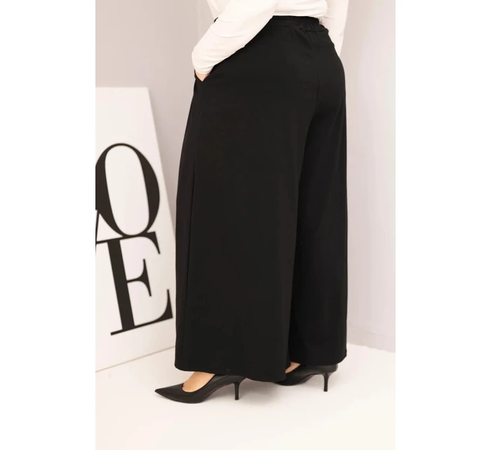 Dámské bavlněné kalhoty Plus Size s širokými nohavicemi a volným střihem černé Dámské bavlněné kalhoty Plus Size s širokými nohavicemi a volným střihem černé