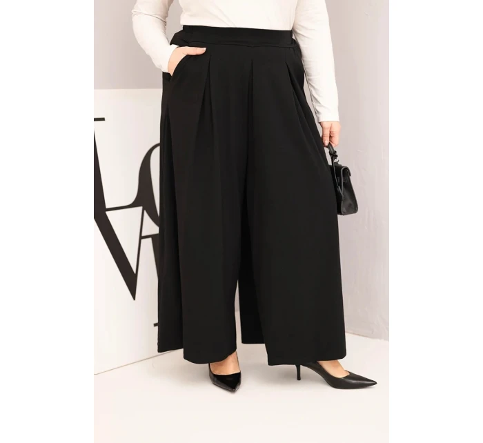 Dámské bavlněné kalhoty Plus Size s širokými nohavicemi a volným střihem černé Dámské bavlněné kalhoty Plus Size s širokými nohavicemi a volným střihem černé