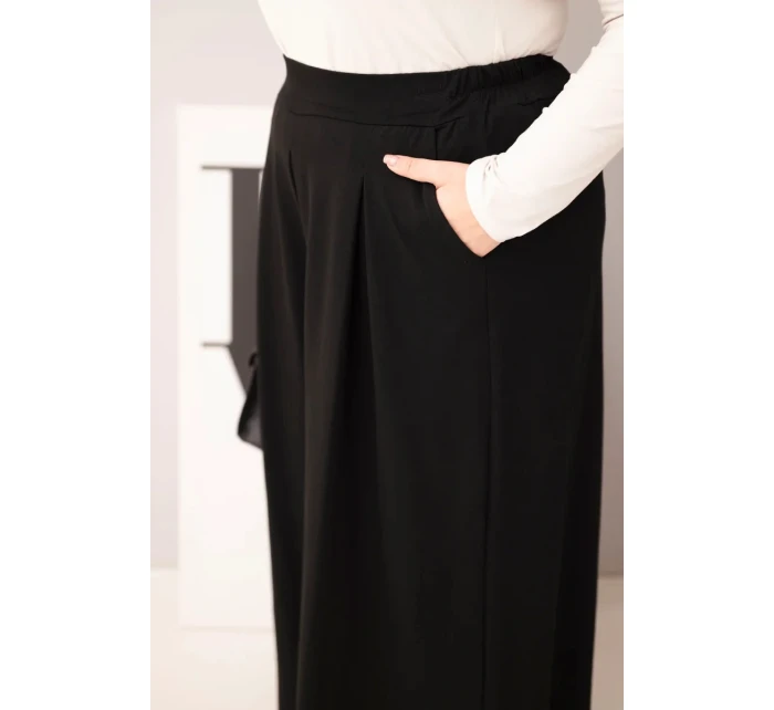 Dámské bavlněné kalhoty Plus Size s širokými nohavicemi a volným střihem černé Dámské bavlněné kalhoty Plus Size s širokými nohavicemi a volným střihem černé