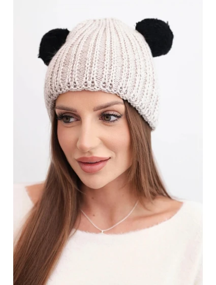 Dámska zimná vlnená čiapka s bambulou K433 béžová Dámska zimná vlnená čiapka s bambulou K433 béžová