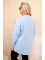 Dámska bavlnená košeľa v nadmernej veľkosti s otočenými rukávmi a leopardím pruhom Blue