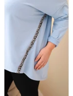 Dámska bavlnená košeľa v nadmernej veľkosti s otočenými rukávmi a leopardím pruhom Blue