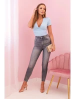 Dámske bavlnené body s véčkovým výstrihom a riasením modré Dámske bavlnené body s véčkovým výstrihom a riasením modré