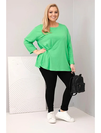 Dámská blůza plus size s bavlnou a dlouhým rukávem a nařasením světle zelená