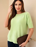 Dámsky viskózový sveter s krátkym rukávom pistáciovej farby