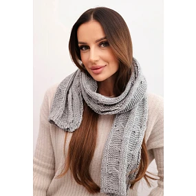Dámský klasický pletený vlněný šátek model 21876041 šedý - K-Fashion Dámský klasický pletený vlněný šátek model 21876041 šedý - K-Fashion