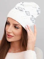 Dámska zimná vlnená čiapka s geometrickým vzorom K434 biela + sivá