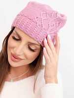 Dámska zimná vlnená čiapka s ozdobným potlačou K474 tmavoružová