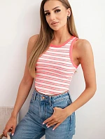 Dámska bavlnená pruhovaná blúzka bez rukávov Pink Neon