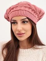 Dámska zimná vlnená čiapka s ozdobným vzorom K378 tmavoružová
