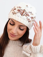Dámska zimná čiapka s nórskym vzorom a silným úpletom K351 ecru+camel