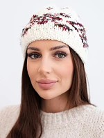 Dámska zimná čiapka s nórskym vzorom a hrubým úpletom K351 ecru+czerwony