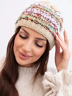 Dámska zimná čiapka s farebným vláknom a elastickou šnúrkou K352 beige