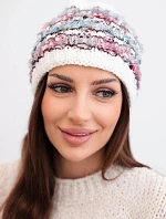 Dámska zimná čiapka s farebným vláknom a elastickou šnúrkou K352 biela+modrá+tmavoružová