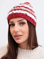Dámska zimná čiapka s farebnou priadzou a elastickou šnúrkou K352 bordová
