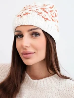 Dámska zimná čiapka s farebnými vzormi a hrubým úpletom K353 white+orange