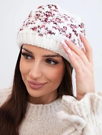 Dámska zimná čiapka s farebnými vzormi a hrubým úpletom K353 ecru+czerwony