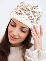 Dámska zimná čiapka s farebnými vzormi a hrubým úpletom K353 ecru+brown melier