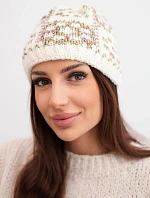 Zimná čiapka pre ženy s farebným vláknom a hrubým úpletom K355 ecru+khaki+dark pink
