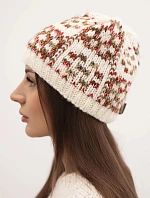 Dámska zimná čiapka s farebnou priadzou a hrubým okrajom K355 ecru+red+camel