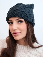 Dámska zimná vlnená čiapka s ozdobným vzorom K403 graphite