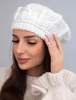 Dámska zimná vlnená čiapka baretka K414 ecru