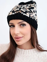 Dámska zimná vlnená čiapka s nórskym vzorom K354 black+beige